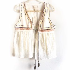 Moon River Tassel Boho Embroider Vest Cream Size L